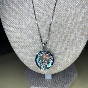 Iridescent Elephant & Flower Pendant Necklace